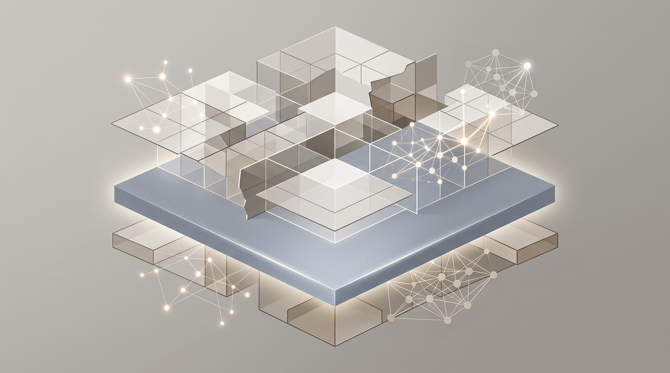 Abstract geometric design showing a glowing context layer completing an HR data architecture, symbolizing AI readiness.