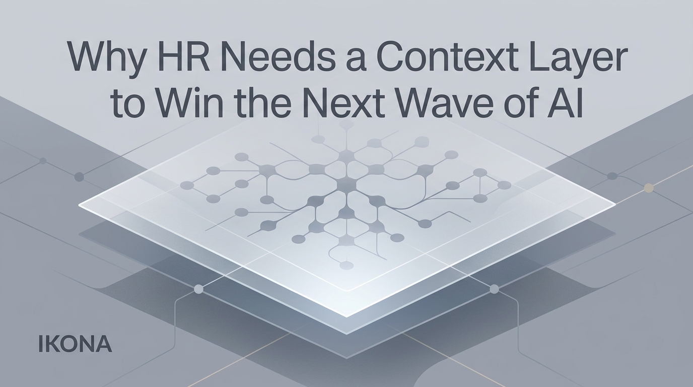 Abstract geometric layers in grey tones for an email banner with the article title: Why HR Needs a Context Layer to Win the Next Wave of AI.