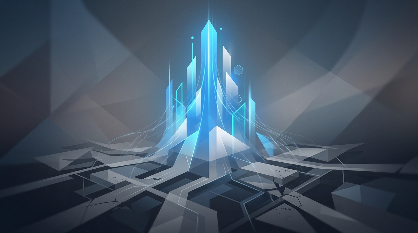 LinkedIn post image: Glowing blue AI structure above fragmented foundational elements, illustrating resource siphoning.